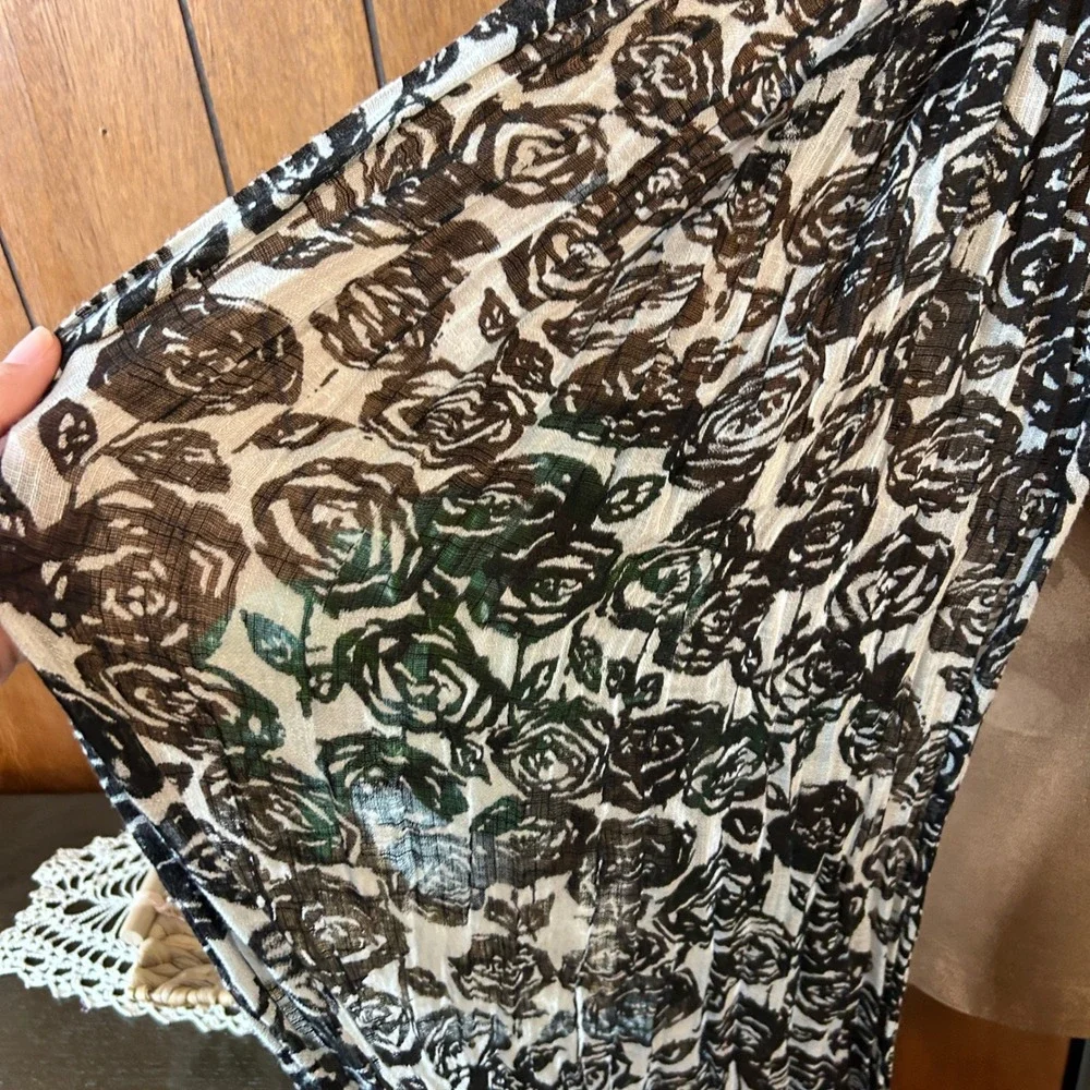 Linen Black White Rose Print Scarf Shawl Fringe Lightweight Bohemian Lightweight